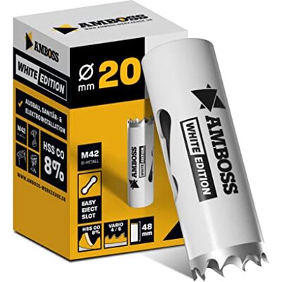 Amboss Werkzeuge Scie cloche bi-métal Amboss 20 mm HSS M42 Pour acier, panneaux de particules, bois dur, placoplâtre et plus Profondeur de coupe 48 mm sans support - Publicité Amboss Werkzeuge Scie cloche bi-métal Amboss 20 mm HSS M42 Pour acier, panneaux de particules, bois dur, placoplâtre et plus Profondeur de coupe 48 mm sans support - Publicité