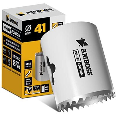 Amboss Werkzeuge 41 mm Scie cloche bi-métal HSS M42 Amboss Pour acier, panneaux de particules, bois dur, placoplâtre et plus encore Profondeur de coupe 48 mm sans embout - Publicité Amboss Werkzeuge 41 mm Scie cloche bi-métal HSS M42 Amboss Pour acier, panneaux de particules, bois dur, placoplâtre et plus encore Profondeur de coupe 48 mm sans embout - Publicité