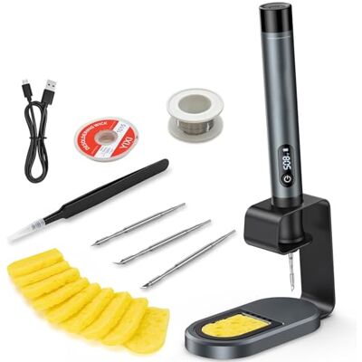XIAZIR Fer à souder sans fil avec écran LCD, chauffe en 7 s, température réglable 200–450 °C, recharge USB-C, mode veille automatique, 3 embouts C210 et kit portable pour bricolage et réparation électronique - Publicité XIAZIR Fer à souder sans fil avec écran LCD, chauffe en 7 s, température réglable 200–450 °C, recharge USB-C, mode veille automatique, 3 embouts C210 et kit portable pour bricolage et réparation électronique - Publicité