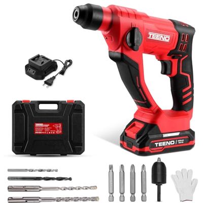 TEENO Marteau Perforateur Sans Fil SDS-Plus 20V,Φ14MM Dans le Béton, 1000 tr/min,Lampe de travail à LED avec 1 Batterie 2.0Ah et 1 Chargeur - Publicité TEENO Marteau Perforateur Sans Fil SDS-Plus 20V,Φ14MM Dans le Béton, 1000 tr/min,Lampe de travail à LED avec 1 Batterie 2.0Ah et 1 Chargeur - Publicité