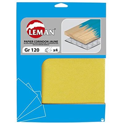 Leman PC.03 Lot de 4 Feuilles abrasifs papier corindon jaune 230 x 280 mm Grain 120 - Publicité Leman PC.03 Lot de 4 Feuilles abrasifs papier corindon jaune 230 x 280 mm Grain 120 - Publicité