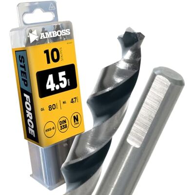 Amboss Werkzeuge Lot de 10 forets hélicoïdaux Step Force Ø 4,5 mm – HSS-G DIN 338 pour acier, acier de construction, aluminium, métaux non ferreux ® Forets pour tôles, profilés – Hexagonal pour - Publicité Amboss Werkzeuge Lot de 10 forets hélicoïdaux Step Force Ø 4,5 mm – HSS-G DIN 338 pour acier, acier de construction, aluminium, métaux non ferreux ® Forets pour tôles, profilés – Hexagonal pour - Publicité