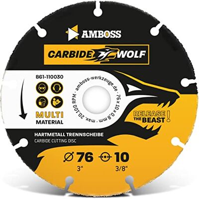 Amboss Werkzeuge Disque à tronçonner Amboss Carbide Wolf Ø 76mm métal dur pour meuleuse d'angle (Flex, Bosch, etc.) Bois (avec clous), plastique, plâtre Disque à tronçonner en bois, lame de scie universelle - Publicité Amboss Werkzeuge Disque à tronçonner Amboss Carbide Wolf Ø 76mm métal dur pour meuleuse d'angle (Flex, Bosch, etc.) Bois (avec clous), plastique, plâtre Disque à tronçonner en bois, lame de scie universelle - Publicité