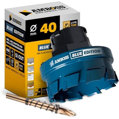 Amboss Werkzeuge Scie cloche à coupe plate Ø40 mm BLUE EDITION HM en carbure de métal pour acier, acier inoxydable, métaux non ferreux, Alu Dibond ARC changement rapide, coupe plate précise jusqu'à 5 mm de - Publicité Amboss Werkzeuge Scie cloche à coupe plate Ø40 mm BLUE EDITION HM en carbure de métal pour acier, acier inoxydable, métaux non ferreux, Alu Dibond ARC changement rapide, coupe plate précise jusqu'à 5 mm de - Publicité
