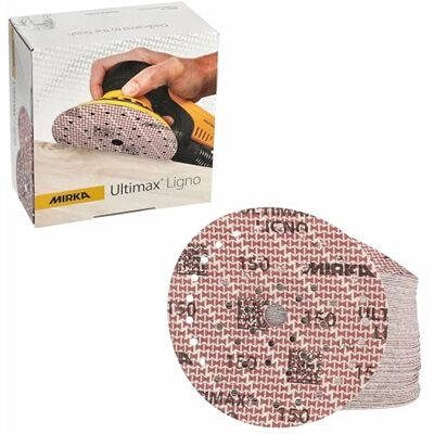 Mirka Disque abrasif auto-agrippant Ultimax Ligno Ø 150 mm Multifit Disques abrasifs auto-agrippants Multifit pour ponçage précis surfaces bois compatible ponceuses multi-trous grain 150 - Publicité Mirka Disque abrasif auto-agrippant Ultimax Ligno Ø 150 mm Multifit Disques abrasifs auto-agrippants Multifit pour ponçage précis surfaces bois compatible ponceuses multi-trous grain 150 - Publicité