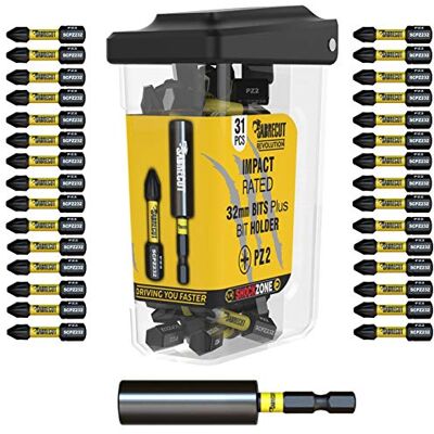 SabreCut 31pcs SCRPZ23231B 32mm 60mm PZ2 Porte-embout choc Durable Acier traité, maintien magnétique fort et finition oxyde noir pour usage durable à couple élevé - Publicité SabreCut 31pcs SCRPZ23231B 32mm 60mm PZ2 Porte-embout choc Durable Acier traité, maintien magnétique fort et finition oxyde noir pour usage durable à couple élevé - Publicité