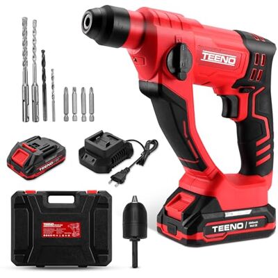 TEENO Marteau Perforateur Sans Fil SDS-Plus 20V,Φ14MM Dans le Béton, 1000 tr/min,Lampe de travail à LED avec 2 Batteries 2.0Ah et 1 Chargeur - Publicité TEENO Marteau Perforateur Sans Fil SDS-Plus 20V,Φ14MM Dans le Béton, 1000 tr/min,Lampe de travail à LED avec 2 Batteries 2.0Ah et 1 Chargeur - Publicité