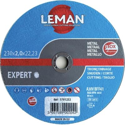 Leman 25 disques à tronçonner Inox à moyeu plat D. 230 x Al. 22,23 x Ep. 2 mm 1701232 - Publicité Leman 25 disques à tronçonner Inox à moyeu plat D. 230 x Al. 22,23 x Ep. 2 mm 1701232 - Publicité