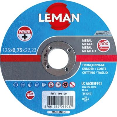 Leman 25 disques à tronçonner Inox ULTRACUT à moyeu plat D. 125 x Al. 22,23 x Ep. 0,75 mm 1791120 - Publicité Leman 25 disques à tronçonner Inox ULTRACUT à moyeu plat D. 125 x Al. 22,23 x Ep. 0,75 mm 1791120 - Publicité