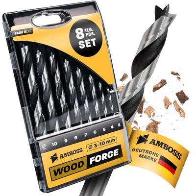Amboss Werkzeuge Set de forets pour bois 8 pièces Ø 3 mm / 4 mm / 5 mm / 6 mm / 7 mm / 8 mm / 9 mm / 10 mm Wood Force Ensemble de forets pour perçage du bois, perçage du plastique Set de forets - Publicité Amboss Werkzeuge Set de forets pour bois 8 pièces Ø 3 mm / 4 mm / 5 mm / 6 mm / 7 mm / 8 mm / 9 mm / 10 mm Wood Force Ensemble de forets pour perçage du bois, perçage du plastique Set de forets - Publicité