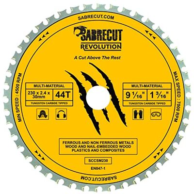 SabreCut 1pc SCCSM230_44 230mm 25.4mm 20mm 44T Lame scie circulaire TCT Heat-treated high-grade steel lame coupent bois, plastique, copper et mild steel et lasts up to 20 times longer - Publicité SabreCut 1pc SCCSM230_44 230mm 25.4mm 20mm 44T Lame scie circulaire TCT Heat-treated high-grade steel lame coupent bois, plastique, copper et mild steel et lasts up to 20 times longer - Publicité