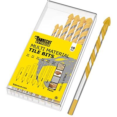 SabreCut 10pcs SCTBA10 Foret carrelage verre Durable Pro pointes carbure et double flutes offrent rapide, propre perçage dans céramique, verre, granit, marbre et porcelaine - Publicité SabreCut 10pcs SCTBA10 Foret carrelage verre Durable Pro pointes carbure et double flutes offrent rapide, propre perçage dans céramique, verre, granit, marbre et porcelaine - Publicité