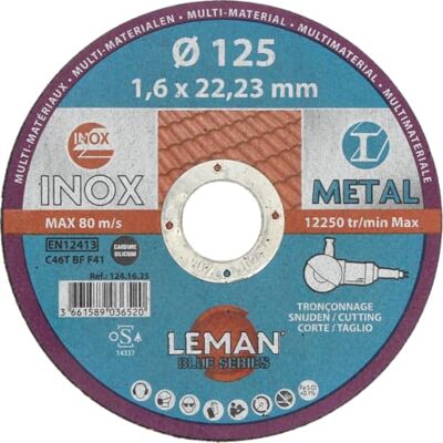 Leman 25 disques à tronçonner D.125 X 1,6 X 22,23 mm Multi-matériaux - Publicité Leman 25 disques à tronçonner D.125 X 1,6 X 22,23 mm Multi-matériaux - Publicité
