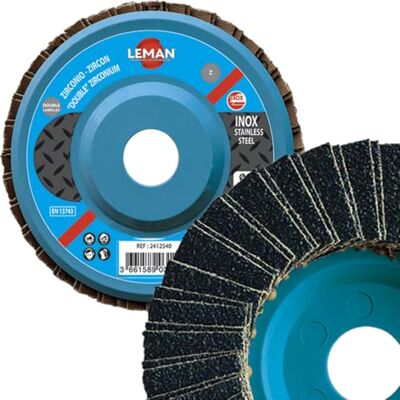 Leman Lot de 10 disques à doubles lamelles zirconium plats pour Inox D. 125 x Al. 22,23 mm Gr. 40-2412540 - Publicité Leman Lot de 10 disques à doubles lamelles zirconium plats pour Inox D. 125 x Al. 22,23 mm Gr. 40-2412540 - Publicité