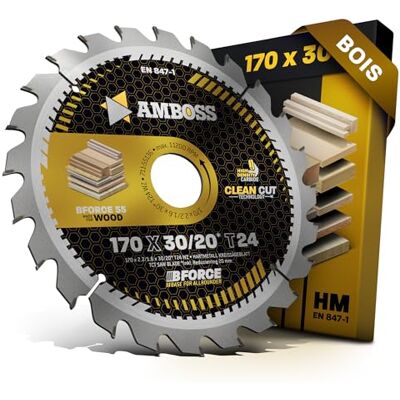 Amboss Werkzeuge Lame de scie circulaire HM 170 x 30 mm 24 dents alternées Pour bois Lame de scie ® 170 mm + bague de réduction 20 à 30 mm. 170 x 30, 170 x 20 comp. Pour Bosch GKS 55 ELU MH 155 - Publicité Amboss Werkzeuge Lame de scie circulaire HM 170 x 30 mm 24 dents alternées Pour bois Lame de scie ® 170 mm + bague de réduction 20 à 30 mm. 170 x 30, 170 x 20 comp. Pour Bosch GKS 55 ELU MH 155 - Publicité
