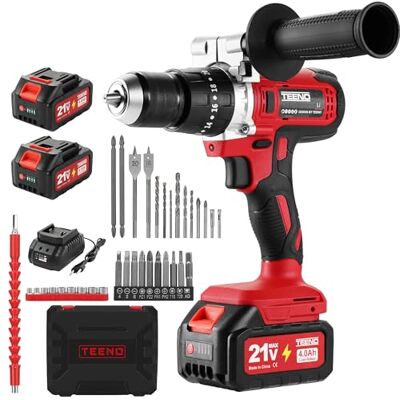TEENO Perceuse Visseuse Sans Fil 21V Pour Batterie Makita 2 Batteries 4.0Ah, 90Nm Max Perceuse Percussion Sans Fil avec 39 Accessoires et Valise,20+3 RéGlages de Couple,13mm Mandrin,2 Vitesses,LED - Publicité TEENO Perceuse Visseuse Sans Fil 21V Pour Batterie Makita 2 Batteries 4.0Ah, 90Nm Max Perceuse Percussion Sans Fil avec 39 Accessoires et Valise,20+3 RéGlages de Couple,13mm Mandrin,2 Vitesses,LED - Publicité
