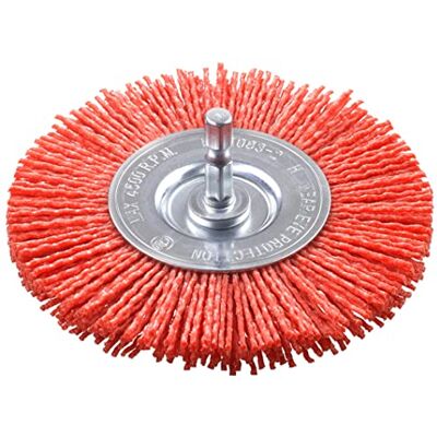kwb Brosse à disque, grossière, nylon abrasif, Ø 100 mm pour le bois, le métal et les métaux non ferreux, brosse en nylon pour perceuse, y compris tige hexagonale E6.3, pour poncer, structurer - Publicité kwb Brosse à disque, grossière, nylon abrasif, Ø 100 mm pour le bois, le métal et les métaux non ferreux, brosse en nylon pour perceuse, y compris tige hexagonale E6.3, pour poncer, structurer - Publicité