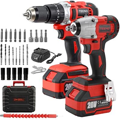 TEENO 320Nm Clé à chocs sans fil Brushless+ 45Nm Perceuse a Percussion,2 Batterie 3.0Ah,1 chargeur, 29 accessoires,Commande de changement de vitesse à 2 vitesses - Publicité TEENO 320Nm Clé à chocs sans fil Brushless+ 45Nm Perceuse a Percussion,2 Batterie 3.0Ah,1 chargeur, 29 accessoires,Commande de changement de vitesse à 2 vitesses - Publicité