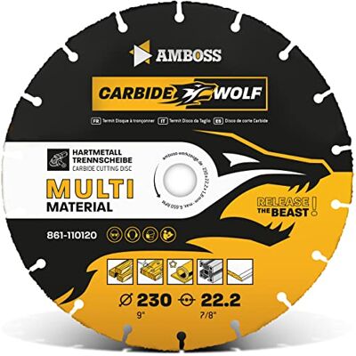 Amboss Werkzeuge Disque à tronçonner Amboss Carbide Wolf Ø 230mm métal dur pour meuleuse d'angle (Flex, Bosch, etc.) Bois (avec clous), plastique, plâtre Disque à tronçonner en bois, lame de scie universelle - Publicité Amboss Werkzeuge Disque à tronçonner Amboss Carbide Wolf Ø 230mm métal dur pour meuleuse d'angle (Flex, Bosch, etc.) Bois (avec clous), plastique, plâtre Disque à tronçonner en bois, lame de scie universelle - Publicité