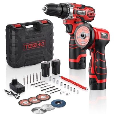 TEENO Kit perceuse à percussion et meuleuse d’angle sans fil 16,8 V – 25+1 réglages de couple (45 Nm), meuleuse 19 500 tr/min, 2 batteries fournies, pour bricolage, menuiserie et réparation automobile - Publicité TEENO Kit perceuse à percussion et meuleuse d’angle sans fil 16,8 V – 25+1 réglages de couple (45 Nm), meuleuse 19 500 tr/min, 2 batteries fournies, pour bricolage, menuiserie et réparation automobile - Publicité