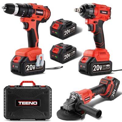 TEENO Kit d'outils 3 pièces (meuleuse d'angle sans balais + clé sans balais + perceuse à percussion) Batterie 20 volts 3 Ah*2, convient pour la voiture et la maison - Publicité TEENO Kit d'outils 3 pièces (meuleuse d'angle sans balais + clé sans balais + perceuse à percussion) Batterie 20 volts 3 Ah*2, convient pour la voiture et la maison - Publicité