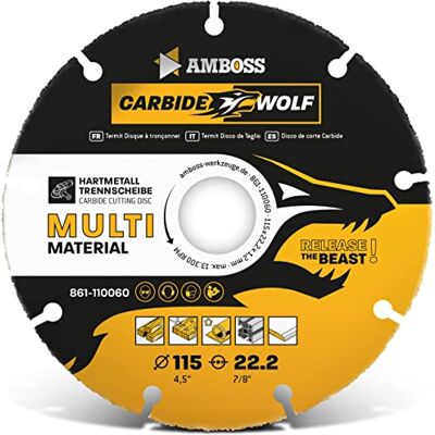 Amboss Werkzeuge Disque à tronçonner Amboss Carbide Wolf Ø 115mm métal dur pour meuleuse d'angle (Flex, Bosch, etc.) Bois (avec clous), plastique, plâtre Disque à tronçonner en bois, lame de scie universelle - Publicité Amboss Werkzeuge Disque à tronçonner Amboss Carbide Wolf Ø 115mm métal dur pour meuleuse d'angle (Flex, Bosch, etc.) Bois (avec clous), plastique, plâtre Disque à tronçonner en bois, lame de scie universelle - Publicité