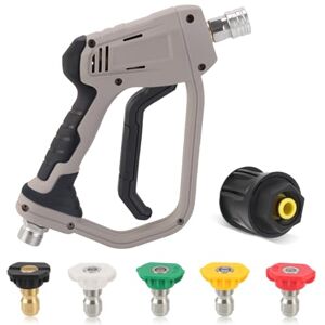 Yuirshion Pistolet de nettoyage haute pression avec 5 embouts de buse d'eau, pistolet de nettoyage de 4350 psi, pistolet à eau pour nettoyage de voiture (M22 14 mm connecteur de tuyau pour connecteur - Publicité Yuirshion Pistolet de nettoyage haute pression avec 5 embouts de buse d'eau, pistolet de nettoyage de 4350 psi, pistolet à eau pour nettoyage de voiture (M22 14 mm connecteur de tuyau pour connecteur - Publicité
