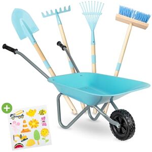PHIBER-SPORTS Brouette pour enfants + outils de jardin en métal Brouette avec pelle, balais, râteau à feuilles et autocollants pour enfants - Publicité PHIBER-SPORTS Brouette pour enfants + outils de jardin en métal Brouette avec pelle, balais, râteau à feuilles et autocollants pour enfants - Publicité