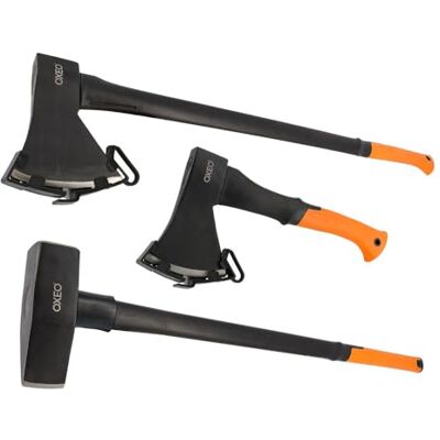 Oxeo 3 Fendeurs de bûches acier forgé manche trimatière Hache 36cm et 87cm Hache de fendage 91cm 4.6kg Poignée ergonomique - Publicité Oxeo 3 Fendeurs de bûches acier forgé manche trimatière Hache 36cm et 87cm Hache de fendage 91cm 4.6kg Poignée ergonomique - Publicité