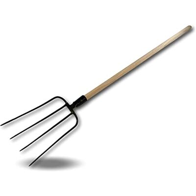 KIBROS Fourche 4 dents fines manche 120 cm bois France tête acier forgé Pour fumier foin paille végétaux, nettoyage écuries étables et jardinage, fabriquée en France. Publicité KIBROS Fourche 4 dents fines manche 120 cm bois France tête acier forgé Pour fumier foin paille végétaux, nettoyage écuries étables et jardinage, fabriquée en France. Publicité