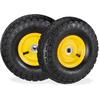 Relaxdays 2 Roues pour Diable 4.1/3.5-4, avec air, axe de 136 mm, Jusqu’à 136 kg, Jantes Acier 260x85 mm, Noir-Jaune - Publicité Relaxdays 2 Roues pour Diable 4.1/3.5-4, avec air, axe de 136 mm, Jusqu’à 136 kg, Jantes Acier 260x85 mm, Noir-Jaune - Publicité