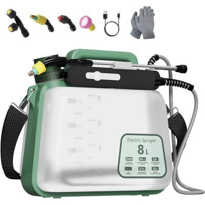 Kouamor Pulvérisateur de jardin électrique de 8 L, 120 minutes de temps de travail, pulvérisateur de jardin rechargeable, transparent et visible, pulvérisateur à pompe télescopique extensible max 61 cm avec 5 - Publicité Kouamor Pulvérisateur de jardin électrique de 8 L, 120 minutes de temps de travail, pulvérisateur de jardin rechargeable, transparent et visible, pulvérisateur à pompe télescopique extensible max 61 cm avec 5 - Publicité
