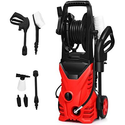 COSTWAY Nettoyeur Haute Pression 1500W 140Bar 300L/H avec avec 1 Buse Lotus et 1 Buse Haute Pression, Flexible 5 Mètres Roues et Poignée Centrale, Système de Connexion Rapide (Rouge) - Publicité COSTWAY Nettoyeur Haute Pression 1500W 140Bar 300L/H avec avec 1 Buse Lotus et 1 Buse Haute Pression, Flexible 5 Mètres Roues et Poignée Centrale, Système de Connexion Rapide (Rouge) - Publicité
