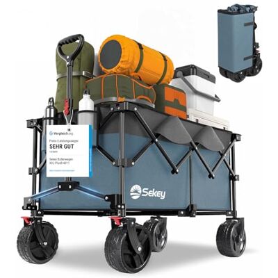 Sekey XXL Plus Chariot de Jardin Pliable avec Freins 200L 150KG, Chariot de Transport Tout-Terrain avec Roues Extra Larges, Pliable Breveté dans Quatre Directions SE4011, Bleu avec Gris - Publicité Sekey XXL Plus Chariot de Jardin Pliable avec Freins 200L 150KG, Chariot de Transport Tout-Terrain avec Roues Extra Larges, Pliable Breveté dans Quatre Directions SE4011, Bleu avec Gris - Publicité