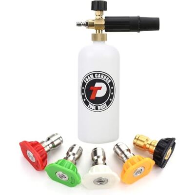 Tool Daily Canon à Mousse Réglable avec Raccord Rapide 1/4", 1 Litre, 5 Embouts de Buse pour Nettoyeur Haute Pression - Publicité Tool Daily Canon à Mousse Réglable avec Raccord Rapide 1/4", 1 Litre, 5 Embouts de Buse pour Nettoyeur Haute Pression - Publicité
