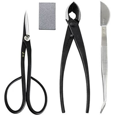 Wazakura Kit Outils Essentiels pour Bonsaï et Jardinage, Fabriqué au Japon en Acier Japonais Yasugi, Ciseaux Satsuki 180 mm, Coupe Branches 200 mm, Pince en Acier Inoxydable, Gomme à Sève - Publicité Wazakura Kit Outils Essentiels pour Bonsaï et Jardinage, Fabriqué au Japon en Acier Japonais Yasugi, Ciseaux Satsuki 180 mm, Coupe Branches 200 mm, Pince en Acier Inoxydable, Gomme à Sève - Publicité