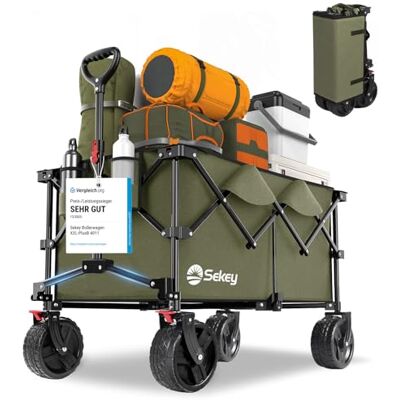 Sekey XXL Plus Chariot de Jardin Pliable avec Freins 200L 150KG, Chariot de Transport Tout-Terrain avec Roues Extra Larges, Pliable Breveté dans Quatre Directions SE4011, Vert Olive - Publicité Sekey XXL Plus Chariot de Jardin Pliable avec Freins 200L 150KG, Chariot de Transport Tout-Terrain avec Roues Extra Larges, Pliable Breveté dans Quatre Directions SE4011, Vert Olive - Publicité