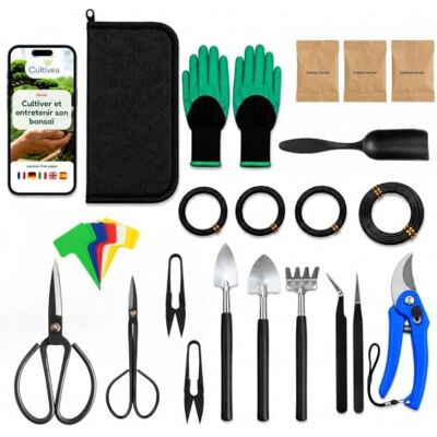 Cultivea ® Lot de 32 Outils Complet bonsaï – Outil en Acier Jardinez Cisailles à bonsaï pour Entretien de Vos bonsaïs et Plantes Ciseaux Pince Taillage et élagage bonsaï Fil Aluminium - Publicité Cultivea ® Lot de 32 Outils Complet bonsaï – Outil en Acier Jardinez Cisailles à bonsaï pour Entretien de Vos bonsaïs et Plantes Ciseaux Pince Taillage et élagage bonsaï Fil Aluminium - Publicité
