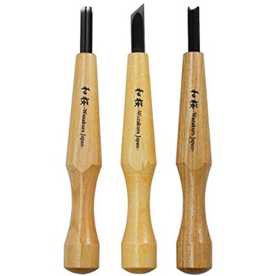 Wazakura Ensemble d'outils de création de bonsaï Jin et Shari avec gouge ronde, biseauté simple et outil de séparation en V, travail du bois (kit 3 pièces bonsaï Jin et Shari) - Publicité Wazakura Ensemble d'outils de création de bonsaï Jin et Shari avec gouge ronde, biseauté simple et outil de séparation en V, travail du bois (kit 3 pièces bonsaï Jin et Shari) - Publicité