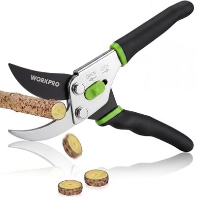 WORKPRO Sécateur Bypass 220 mm, Coupe-Branches pour Branches Fraîches 16 mm, Sécateur de Jardin avec Lame Antiadhésive et Poignée Ergonomique, Léger 267 g - Publicité WORKPRO Sécateur Bypass 220 mm, Coupe-Branches pour Branches Fraîches 16 mm, Sécateur de Jardin avec Lame Antiadhésive et Poignée Ergonomique, Léger 267 g - Publicité