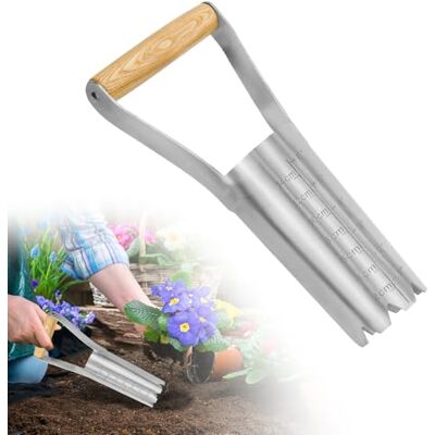 BNGXR Planteur de bulbes à fleurs Outils de jardin en acier inoxydable Bêche perforée avec poignée en bois et échelle de profondeur Pour semer des graines dans les jardins Désherbage - Publicité BNGXR Planteur de bulbes à fleurs Outils de jardin en acier inoxydable Bêche perforée avec poignée en bois et échelle de profondeur Pour semer des graines dans les jardins Désherbage - Publicité