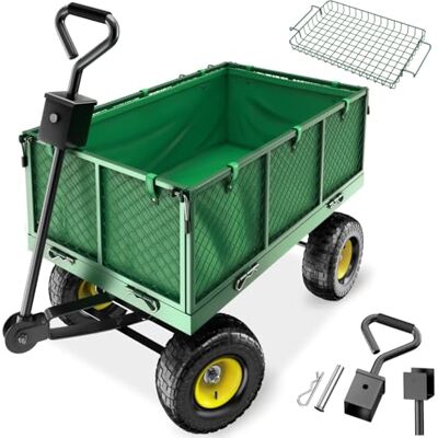 tectake ® Chariot de Jardin, Capacité 550 kg/150 l, Parois rabattables Pneus robustes, Bâche amovible, Poignée rembourrée, Grille de Rangement incluse, Utilisable comme remorque, Jardinage - Publicité tectake ® Chariot de Jardin, Capacité 550 kg/150 l, Parois rabattables Pneus robustes, Bâche amovible, Poignée rembourrée, Grille de Rangement incluse, Utilisable comme remorque, Jardinage - Publicité
