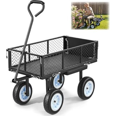 VEVOR Chariot de Jardin en Acier avec Siège Max. 226,8 kg Chariot de Transport de Jardin pour Terre Bois, avec Côtés Amovibles, Tablette Latérale, Pneus PU Increvables 25,4 cm, Poignée Réglable, Noir - Publicité VEVOR Chariot de Jardin en Acier avec Siège Max. 226,8 kg Chariot de Transport de Jardin pour Terre Bois, avec Côtés Amovibles, Tablette Latérale, Pneus PU Increvables 25,4 cm, Poignée Réglable, Noir - Publicité