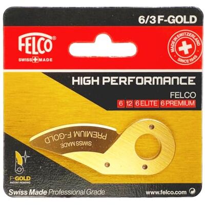 FELCO 6/3 F-Gold Lame de rechange revêtue F-Gold pour sécateur 6, lame anti-friction professionnelle, coupe nette et précise, pièce détachée d’origine, fabriquée en Suisse - Publicité FELCO 6/3 F-Gold Lame de rechange revêtue F-Gold pour sécateur 6, lame anti-friction professionnelle, coupe nette et précise, pièce détachée d’origine, fabriquée en Suisse - Publicité