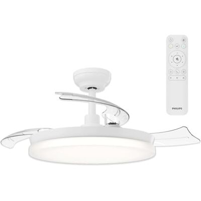 Philips Solr Ventilateur à Pales Rétractables avec LED, 3 Pales, Envergure 106 cm, 4500 Lumens, 3 Nuances de Lumière Blanche (2700 K/4000 K/5500 K), Gradation jusqu'à 10%, avec Télécommande, Blanc - Publicité Philips Solr Ventilateur à Pales Rétractables avec LED, 3 Pales, Envergure 106 cm, 4500 Lumens, 3 Nuances de Lumière Blanche (2700 K/4000 K/5500 K), Gradation jusqu'à 10%, avec Télécommande, Blanc - Publicité