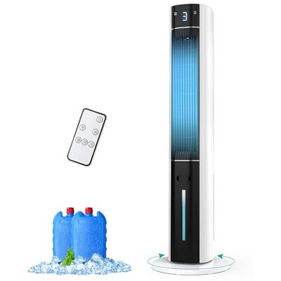 Rellytech Refroidisseur d'air évaporatif Refroidisseur de marais 3 en 1 avec réservoir d'eau 3L, 3 modes et 3 vitesses, télécommande, minuterie de 12 heures, ventilateur de tour de refroidissement portable - Publicité Rellytech Refroidisseur d'air évaporatif Refroidisseur de marais 3 en 1 avec réservoir d'eau 3L, 3 modes et 3 vitesses, télécommande, minuterie de 12 heures, ventilateur de tour de refroidissement portable - Publicité