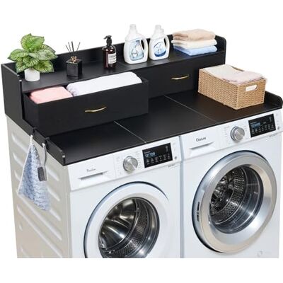 VEVOR Comptoir pour Lave Linge et Sèche Linge avec Étagère, Plan de Travail pour Machine à Laver 137x69,9 cm, pour Rangement Aménagement Buanderie, Plateau en Bois avec Tiroirs et Crochets, Noir - Publicité VEVOR Comptoir pour Lave Linge et Sèche Linge avec Étagère, Plan de Travail pour Machine à Laver 137x69,9 cm, pour Rangement Aménagement Buanderie, Plateau en Bois avec Tiroirs et Crochets, Noir - Publicité
