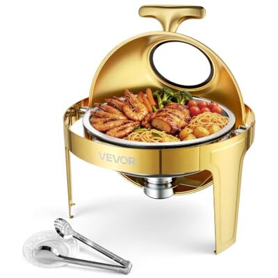 VEVOR Chauffe Plat 5,7 L, Buffet Chauffant en Inox, Réchaud Rond pour CHR Pour Hôtel Mariage Restauration Traiteur, Couvercle Roll-top avec Hublot en Verre, Chafing Dish avec Kit Complet, Pince - Publicité VEVOR Chauffe Plat 5,7 L, Buffet Chauffant en Inox, Réchaud Rond pour CHR Pour Hôtel Mariage Restauration Traiteur, Couvercle Roll-top avec Hublot en Verre, Chafing Dish avec Kit Complet, Pince - Publicité