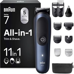 Braun Tondeuse Electrique Homme, Tout-en-Un Series 7 AIO7540 11-en-1, Bleue– Etanche, Batterie Rechargeable, Lame ProBlade Ultra Affutée, sans Fil, Coffret avec 6 Sabots, 3 Accessoires - Publicité Braun Tondeuse Electrique Homme, Tout-en-Un Series 7 AIO7540 11-en-1, Bleue– Etanche, Batterie Rechargeable, Lame ProBlade Ultra Affutée, sans Fil, Coffret avec 6 Sabots, 3 Accessoires - Publicité