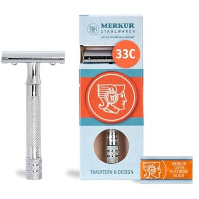 MERKUR Rasoir de sécurité 33C Classique chromé brillant Rasoir en trois parties avec coupe droite Peigne fermé Idéal pour le rasage humide Zinc moulé sous pression Poignée en laiton - - Publicité MERKUR Rasoir de sécurité 33C Classique chromé brillant Rasoir en trois parties avec coupe droite Peigne fermé Idéal pour le rasage humide Zinc moulé sous pression Poignée en laiton - - Publicité